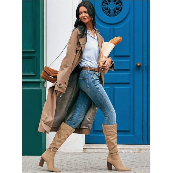 PiePieBuy Women's Knee High Chunky Heel Boots, Pointed Toe, Size 9.5 - Picture 4 of 5